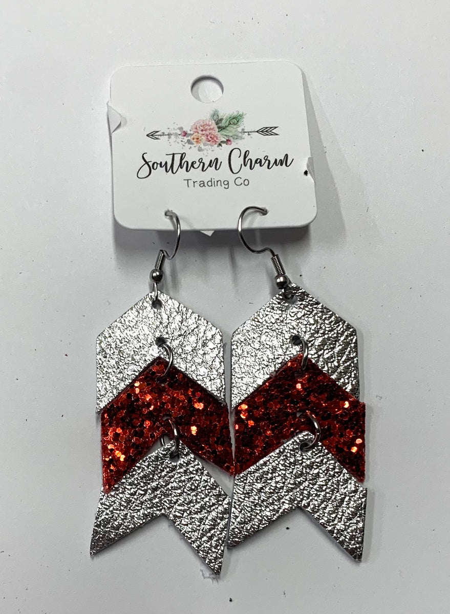 Southern Charm Spirit Red & Silver Glitter Arrows Earrings | Southern ...