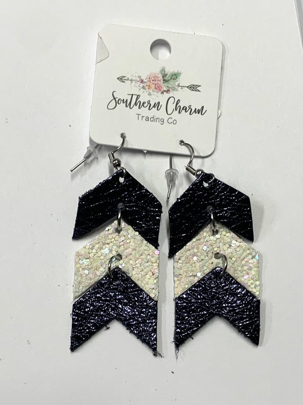Southern Charm Spirit Navy & White Glitter Arrows Earrings