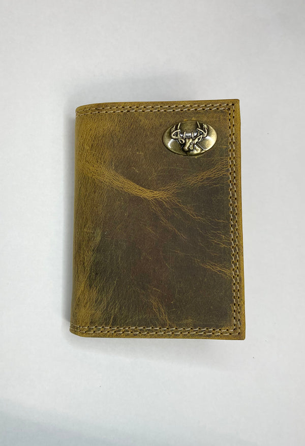 Vintage Leather Tri-fold Wallet Buck