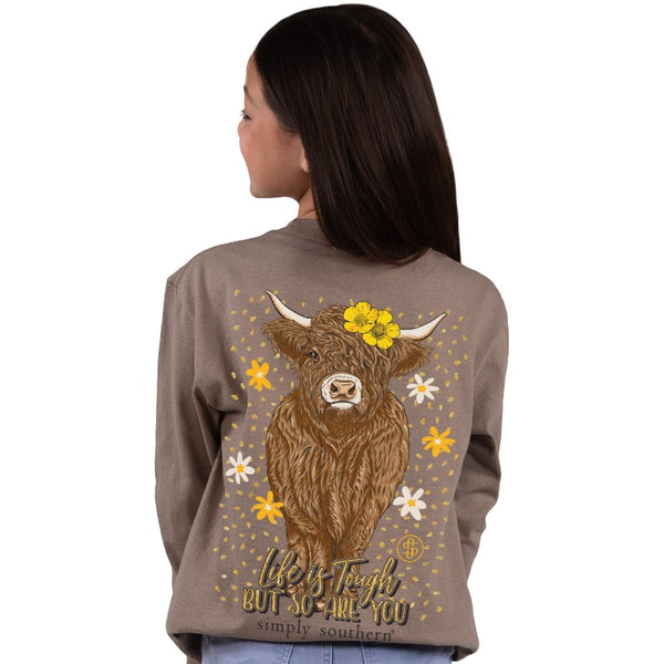 YOUTH Simply Southern Highland Cow Long Sleeve Shirt
