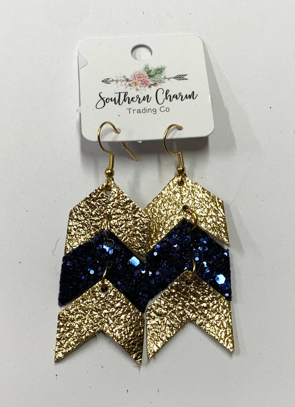 Southern Charm Spirit Navy & Gold Glitter Arrows Earrings