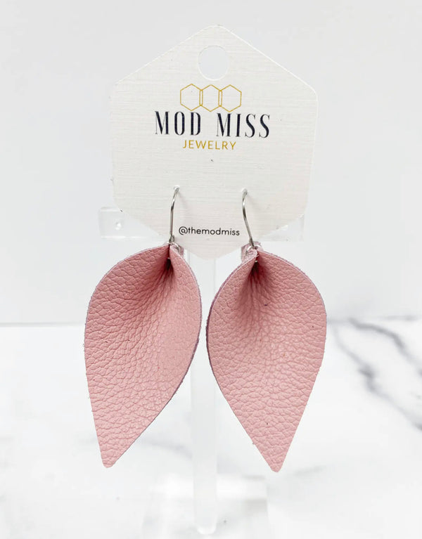 Blush Pink Petal Leather Earrings