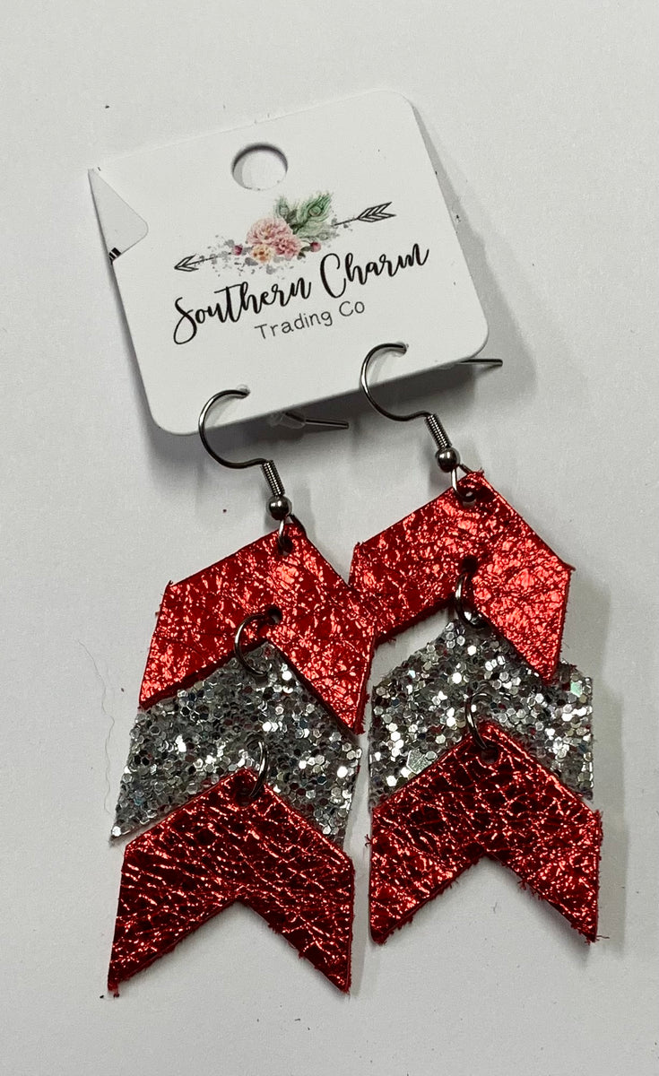 Southern Charm Spirit Red & Silver Glitter Arrows Earrings | Southern ...