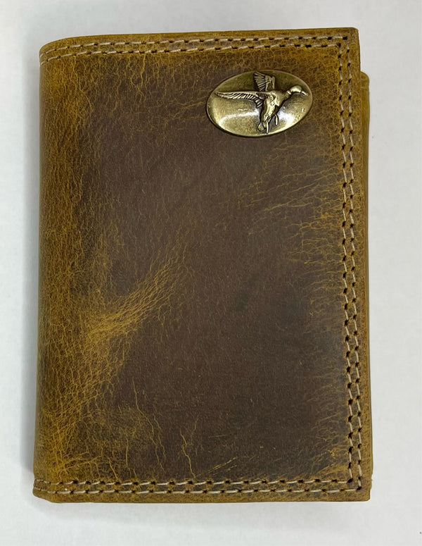 Vintage Leather Tri-fold Wallet Flying Duck