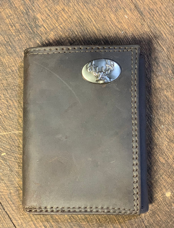 Crazy Horse Leather Tri-fold Wallet Buck