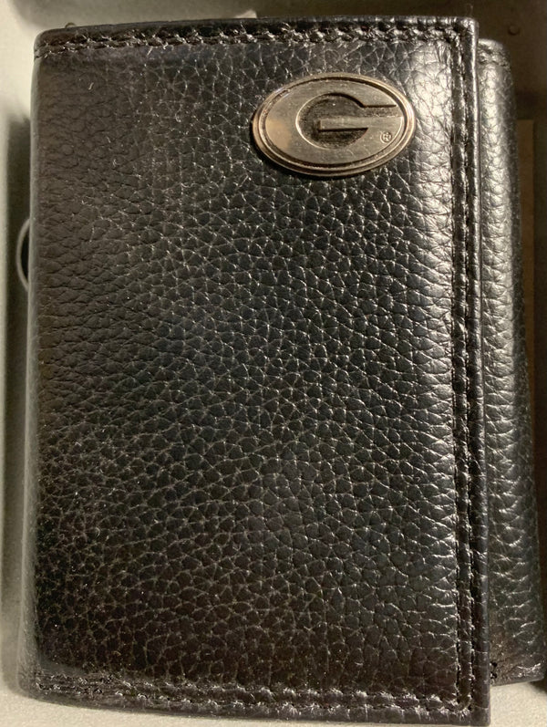 Black Pebble Grain Leather Tri-fold Wallet UGA Georgia