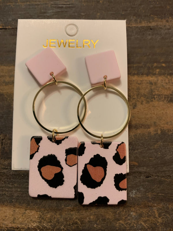Pink Clay Leopard Squares Earrings