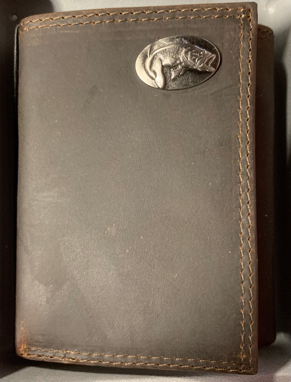 Crazy Horse Leather Tri-fold Wallet Bass