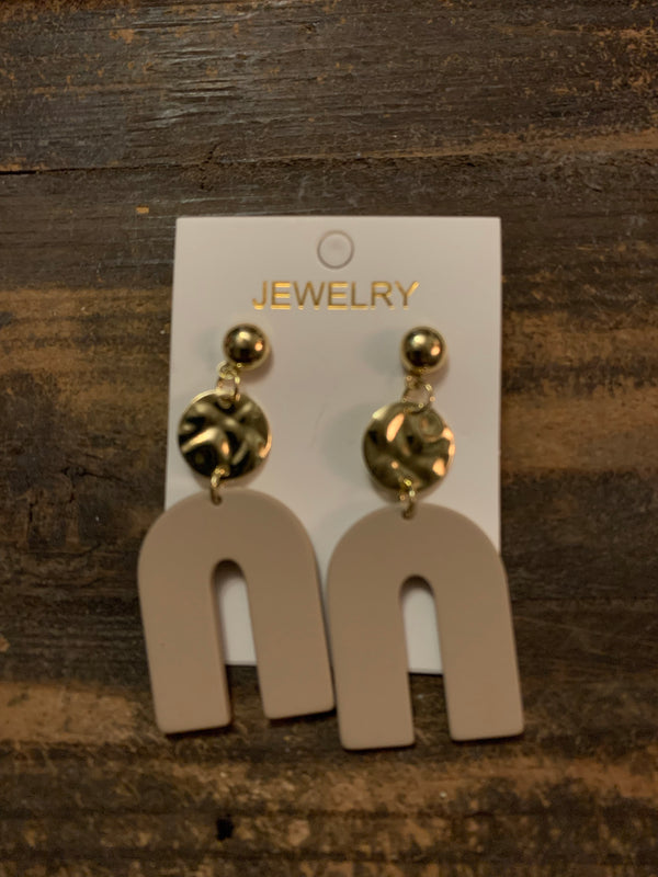 Khaki and Gold Clay Arch Earrings
