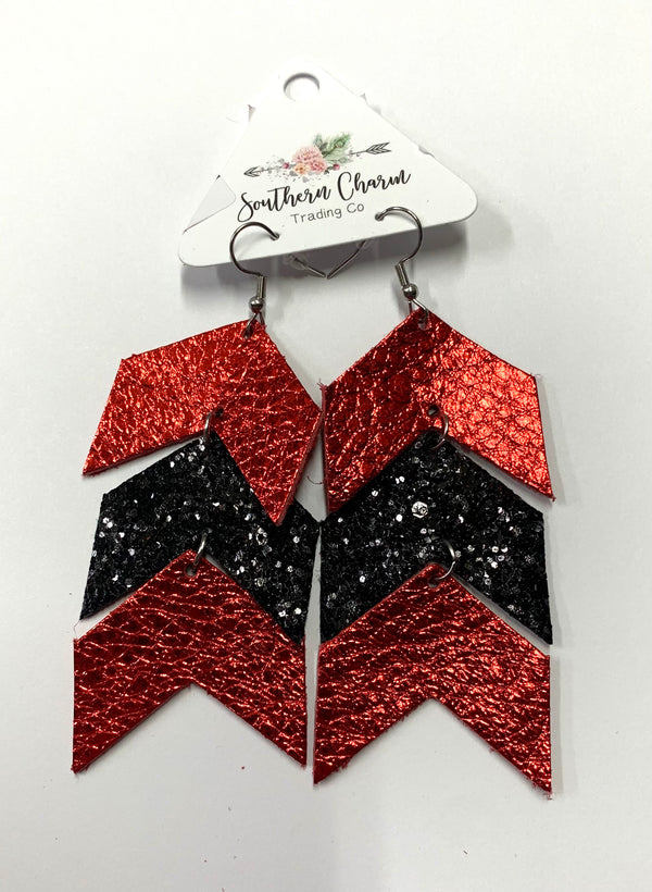 Southern Charm UGA Spirit Red & Black Glitter Arrows Earrings