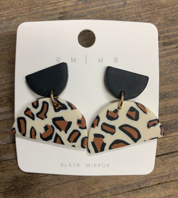 Half Moon Clay Leopard Earrings