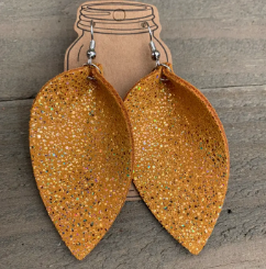 Mustard Yellow Holographic Sparkle Leather Earrings