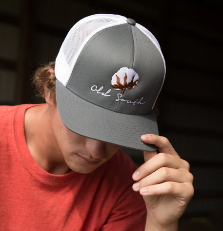 Old South Cotton Boll Trucker Mesh Hat Graphite Southern Grace Farms