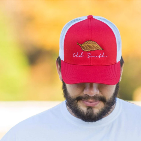 Old South Tobacco Leaf Trucker Mesh Hat Red & White