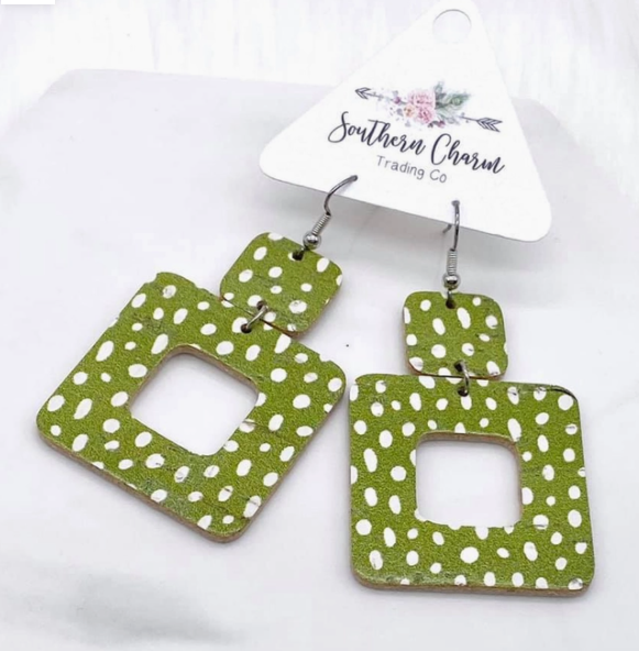 Southern Charm Olive Green Doodle Dot Earrings