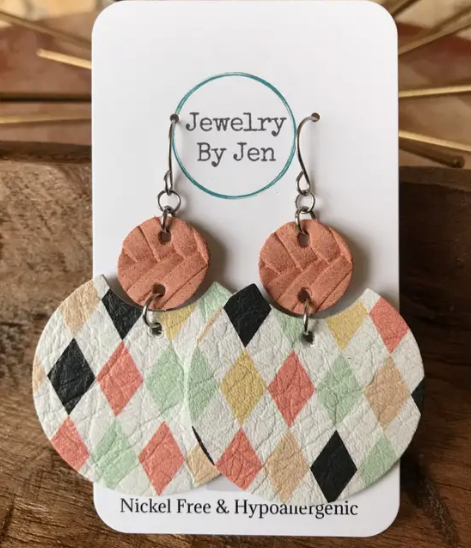 Peach Braided & Argyle Cork Earrings | Southern Grace Farms