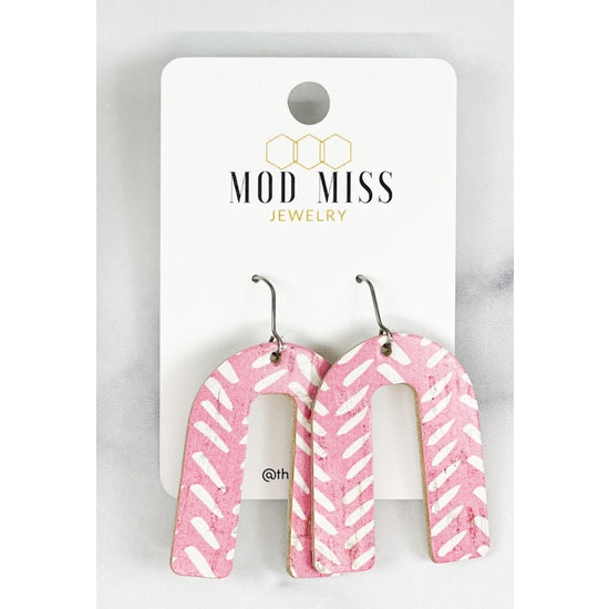 Pink & White Leather Arch Fishhook Earrings
