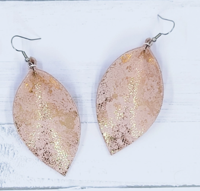The Purple Chickadee Pink Gold Dust Pinched Leather Earrings