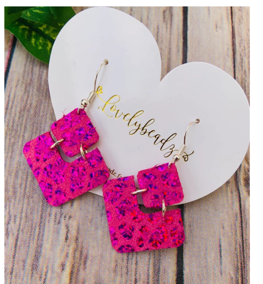 Hot Pink Leather Leopard Print Earrings