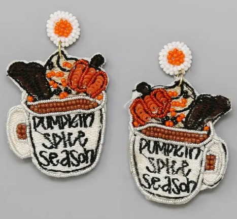 Pumpkin Spice Latte Mug Seed Beaded Earrings