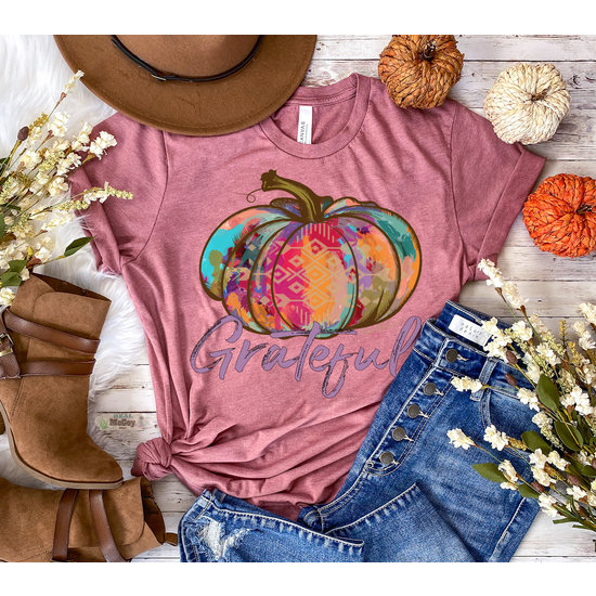 Watercolor Pumpkin Grateful Short Sleeve Shirt