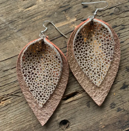 Rose Gold Pebble Leather Earrings