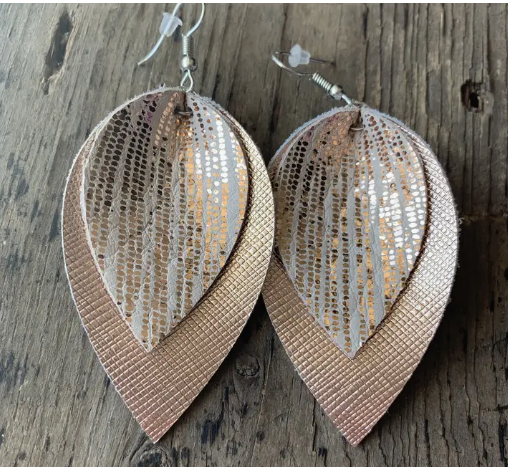 Double Rose Gold Leather Earrings