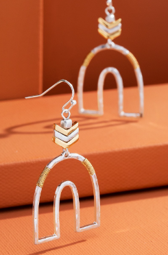Silver Arch Dangle Earrings with Gold Accent