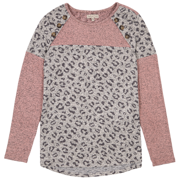 Knit Leopard Button Top