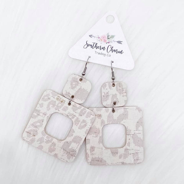 Southern Charm Snow Leopard Square Earrings