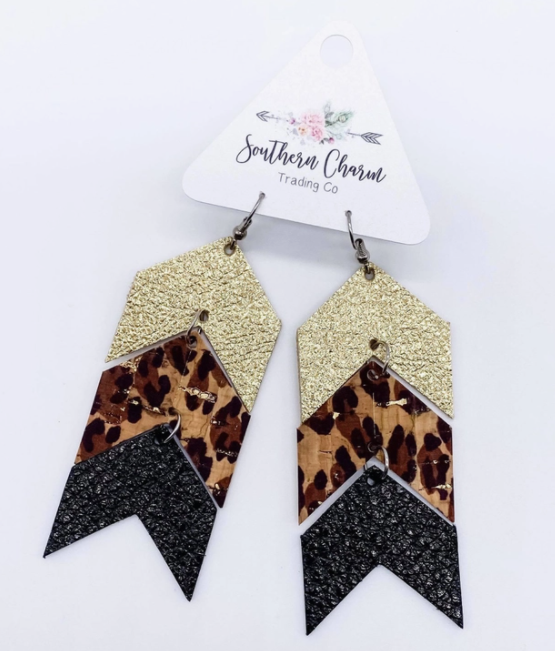Southern Charm Gold/Leopard/Black Arrow Earrings