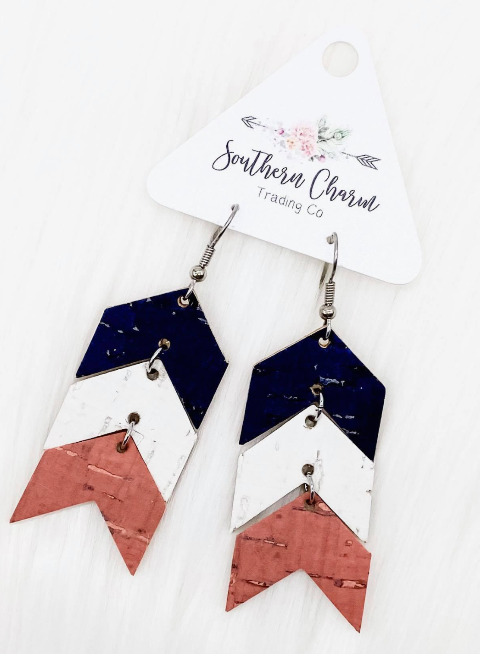 Southern Charm Navy/Coral/White Arrow Earrings