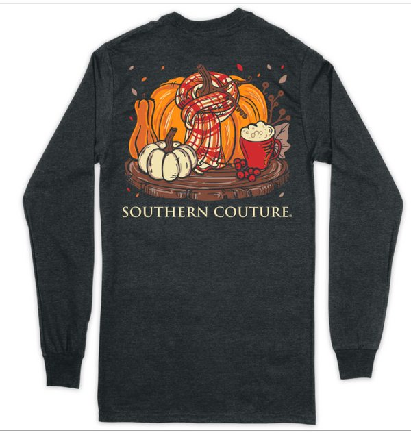 Southern Couture Scarf Pumpkin Long Sleeve Tee Shirt