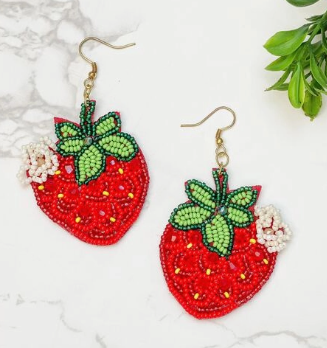 Strawberry Beaded Dangle Earrings | Southern Grace Farms