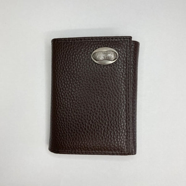 Brown Pebble Grain Leather Tri-fold Wallet Peanut