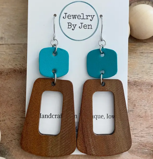 Wood Trapezoid & Turquoise Rounded Square