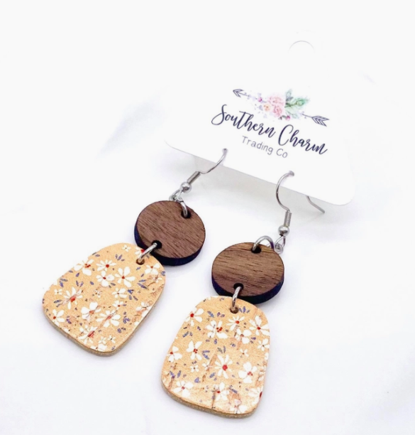 Southern Charm Wood & Floral Autumn Cork Earrings