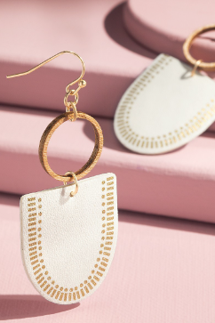 Leather and Wood Ivory & Gold Earrings